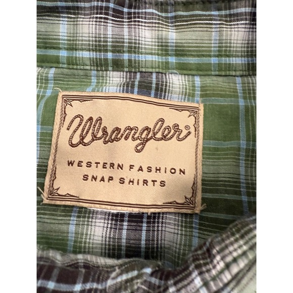 Wrangler Western Snap Shirt Men's Plaid Green Long Sleeve Casual Button‎ Up XXL - Picture 2 of 7